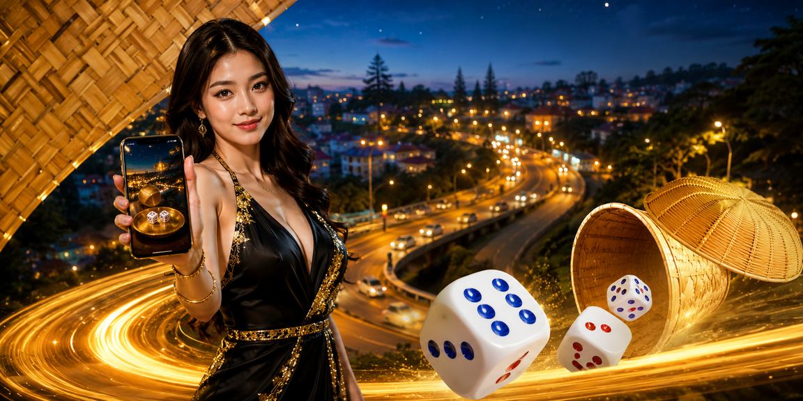 Trò chơi xúc xắc tài xỉu truyền thống kết hợp nón lá bên khung cảnh Đà Lạt sương mù